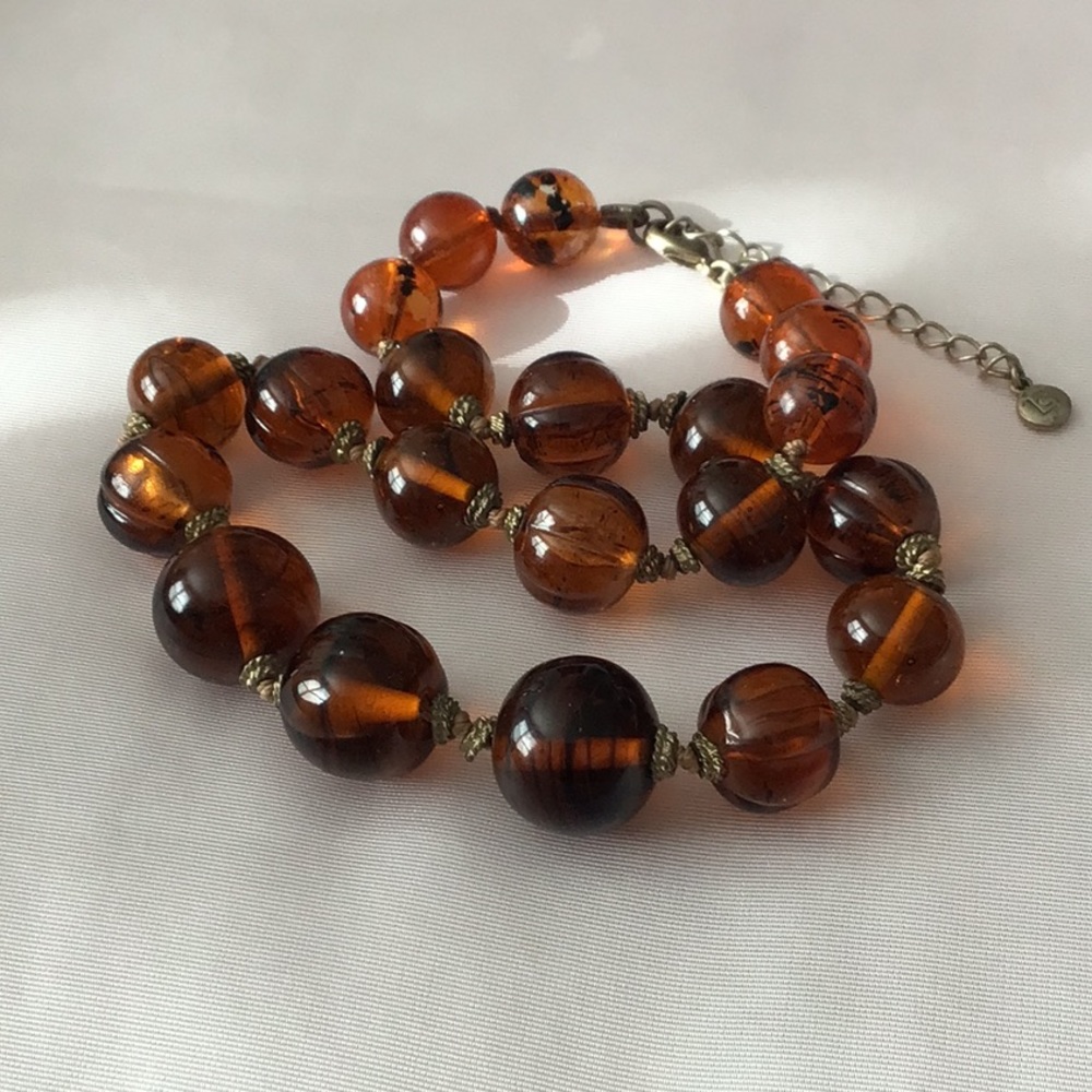 Liz Claiborne Amber Glass Bauble Necklace
